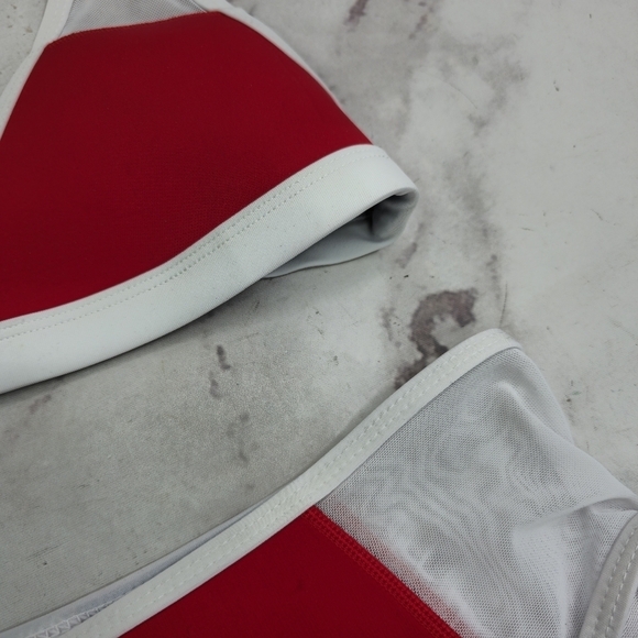Hoaka Swim Bathing Suit Womens Medium Two Piece Bikini Neoprene Red White Mesh - Picture 4 of 16